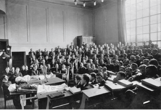 Professor Kristian Emil Schreiner underviser i anatomi i mellomkrigstiden.