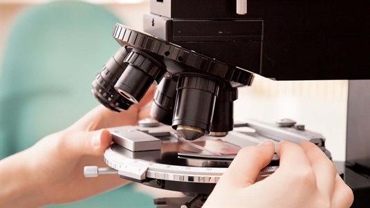 forskning.jpg Nærbilde av et mikroskop som brukes til forskning