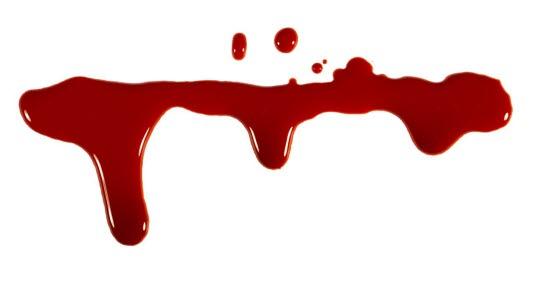 Blod En liten stripe med blod på en hvit bakgrunn